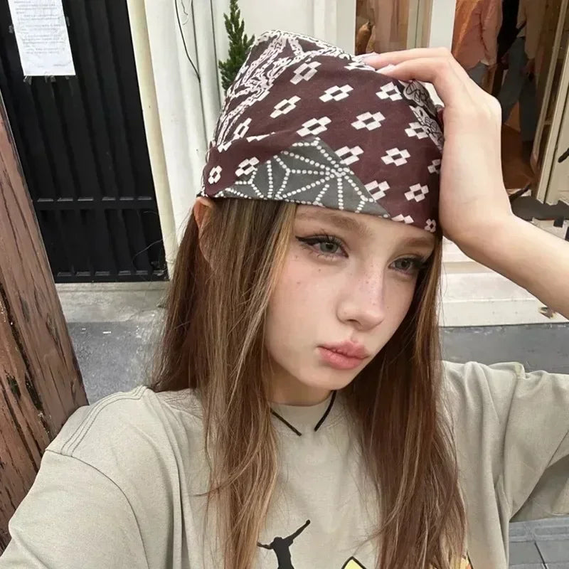 Y2k Bandana Cotton Floral Print Neckerchief Women Korean Cotton Linen Square Scarf Elegant Neck Scarves Small Wraps Bandana