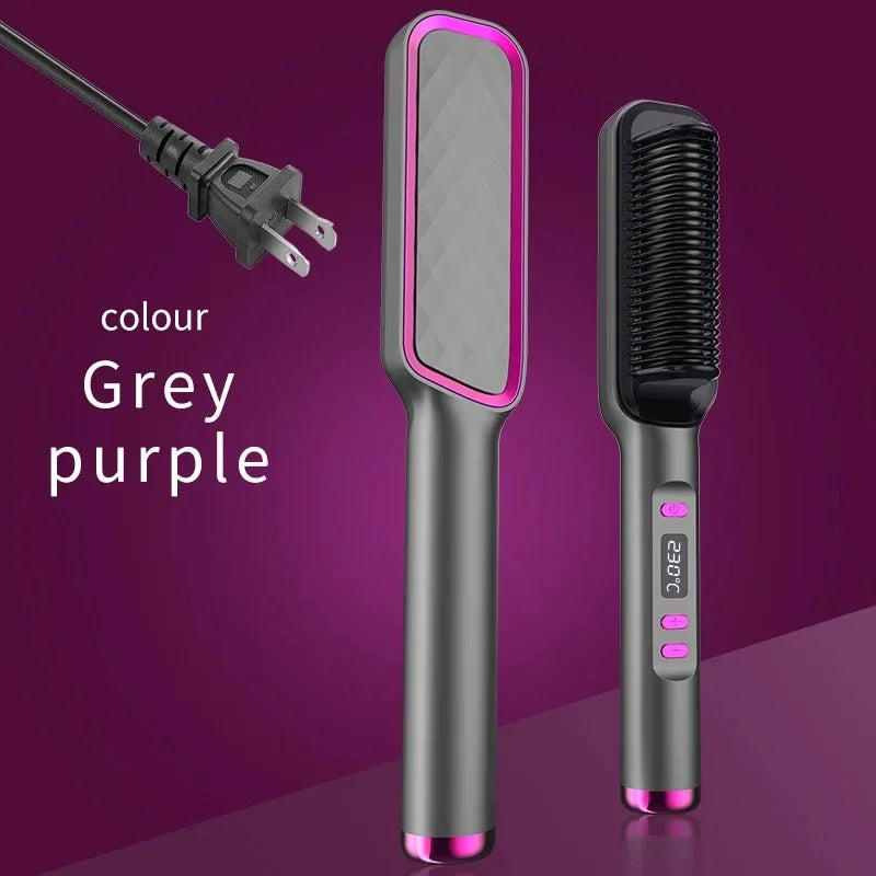 Electric Hot Comb Multifunctional Straight Hair Straightener Comb Negative Ion Anti-Scalding Styling Tool Straightening Brush Grey Purple US