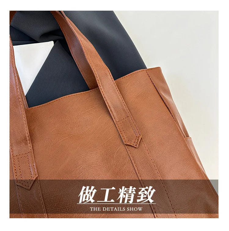 Vintage Large Capacity Tote Bag, Retro Vegan Shoulder Bag, Women's Casual Handbag For Commute ,Trendy Handbag with Soft Leather