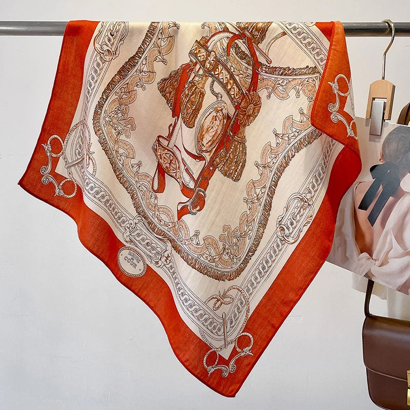 Fashion 70cm Cotton Square Scarf Women Floral Print Design Bandanas Lady Scarves Headband Accessories Handkerchief Hair QME200-03 65x65cm