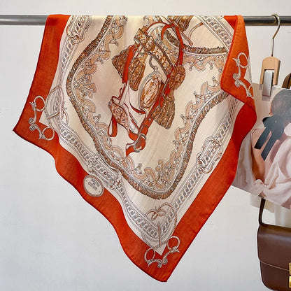 Fashion 70cm Cotton Square Scarf Women Floral Print Design Bandanas Lady Scarves Headband Accessories Handkerchief Hair QME200-03 65x65cm