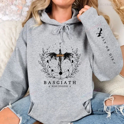 2025 Women's Fall/Winter Hoodie Fourth Wing Sweatshirt Basgiath War College Dragon Knight Hoodie Fantasy Gift unisex Pullover BJ3371-WY-grey