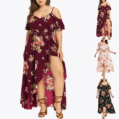 New Casual Fashion Printed Dress for Women Summer Flower Print Plus Size Dress Loose Fit Female Sling Dresses