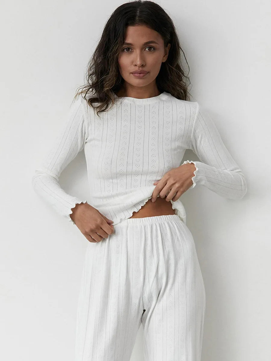 Mozuleva Love Jacquard Long Sleeved Pajamas Set Women's Spring Knitted Cardigan Pants Pajamas Comfortable Women Home Clothes