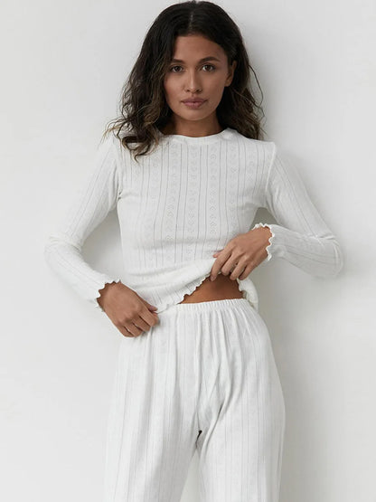 Mozuleva Love Jacquard Long Sleeved Pajamas Set Women's Spring Knitted Cardigan Pants Pajamas Comfortable Women Home Clothes