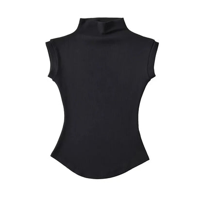 Women Summer Sexy Turtleneck Sleeveless T-Shirts Tops Solid Slim Fit Pullovers Causal Tees Shirts Female Streetwear Basics Tees black
