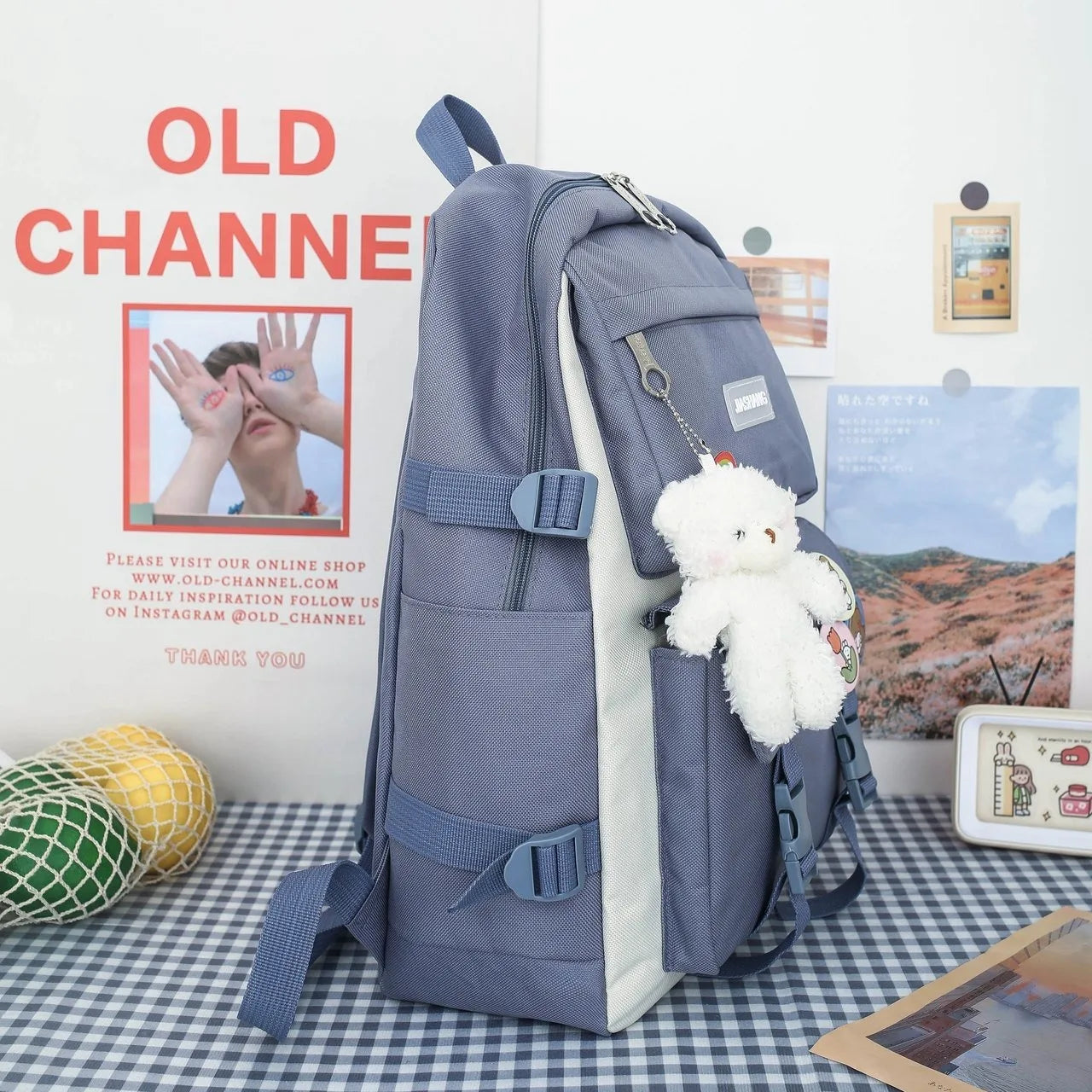 Four Piece Set of Student Backpack for Women in Korean Version Casual Canvas High School Campus with Large Capacity