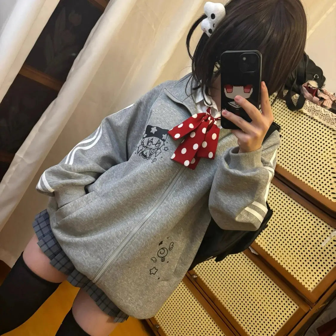 Preppy Style Fashion Cute Japanese Zip Up Cardigan Harajuku Punk Grunge Loose Turn Down Collar Y2k Hoodies Casual Sweatshirts Badiee Stylez