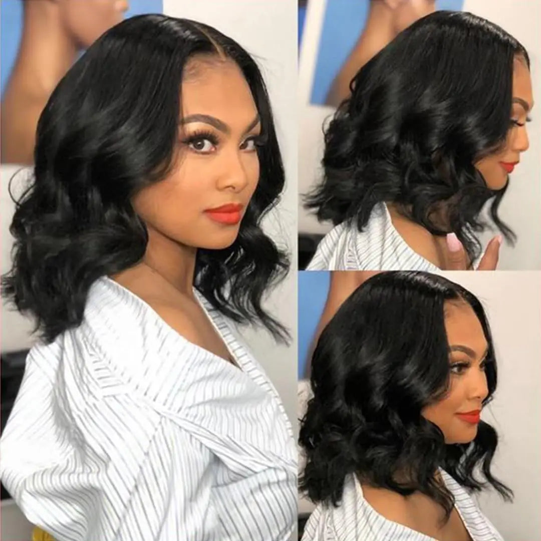 Black Short Body Wave Lace Front Wigs Glueless Natural Wave Synthetic Heat Resistant Fiber Hair Wig With Baby Hair 16 Inch Badiee Stylez
