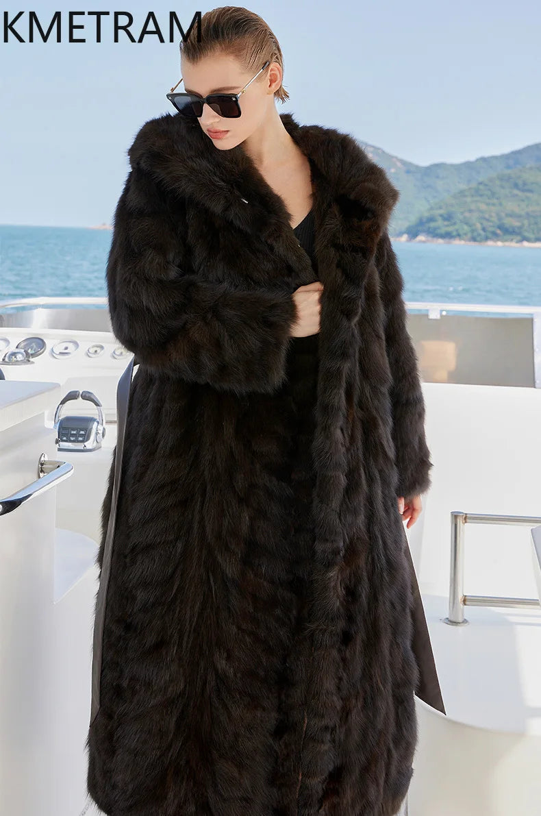 100% Natural Sable Fur Jacket Woman High Quality Long Real Fur Coat with Hood Winter Coats Women Clothing 2025 шуба женская Badiee Stylez