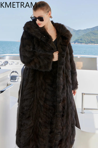 100% Natural Sable Fur Jacket Woman High Quality Long Real Fur Coat with Hood Winter Coats Women Clothing 2025 шуба женская Badiee Stylez