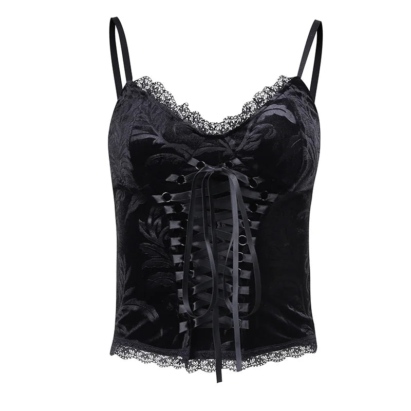 Goth Sexy Lace Corset Crop Tops Camis Y2K Harajuku Aesthetic Black Red Cross Basic Tank Top Summer Women Grunge Emo Streetwear HY21106