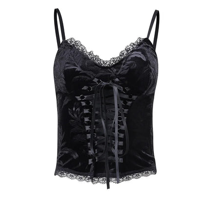 Goth Sexy Lace Corset Crop Tops Camis Y2K Harajuku Aesthetic Black Red Cross Basic Tank Top Summer Women Grunge Emo Streetwear HY21106
