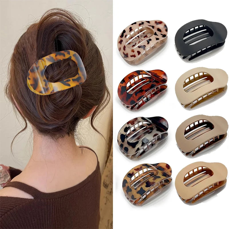 Fashion Oval Flat Hair Clips for Women New Design Leopard Large Flat Round Claw Clip French Concord Hair Clips Hair Accessories
