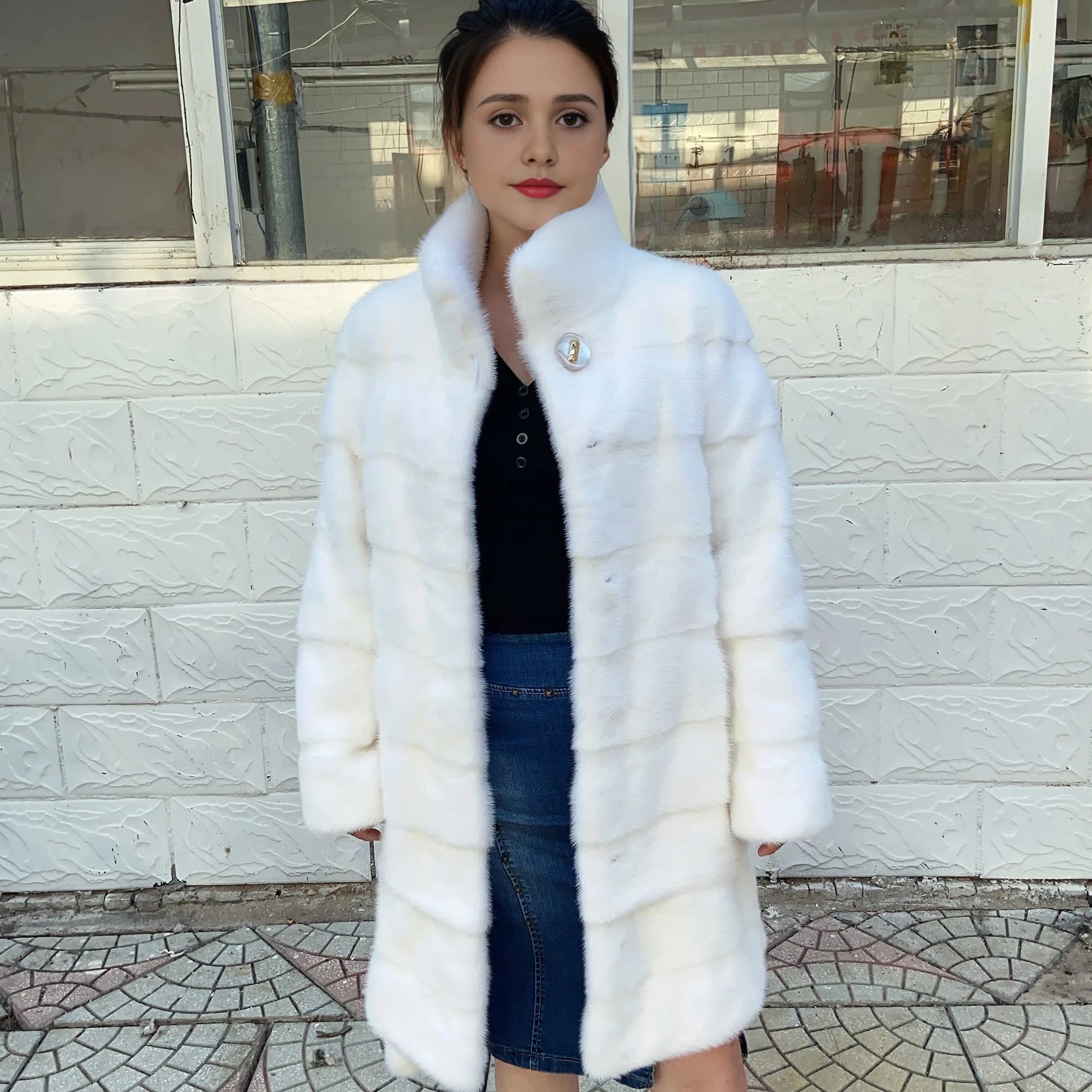Fancy Rani Real Mink Fur Coat Natural White Women Winter Long Leather Jacket Luxury Female Clothes Mink Fur Coat Women Promotion Badiee Stylez
