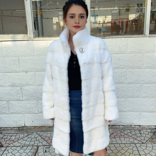 Fancy Rani Real Mink Fur Coat Natural White Women Winter Long Leather Jacket Luxury Female Clothes Mink Fur Coat Women Promotion Badiee Stylez