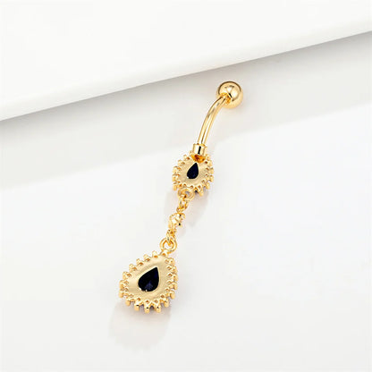 Luxury Blue Zircon Water Drop Belly Button Ring for Women Crystal Dangle Navel Piercing 14G Surgical Steel Barbell Body Jewelry