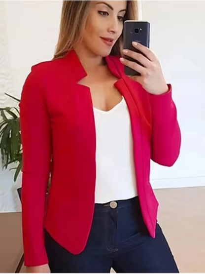 Cardigan Solid Color Long Sleeved Women's Elegant Suit Jacket Daily Office Fashion Street Autumn Slim Fit Top Red