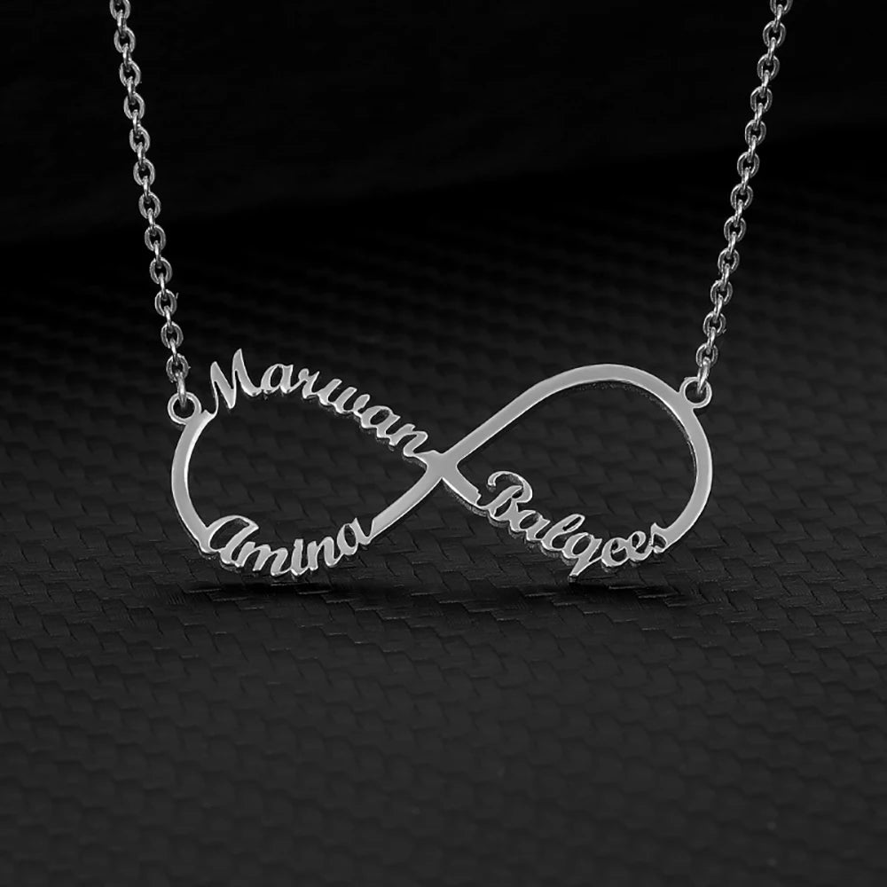 Custom Double Heart Two Names Infinity Necklaces For Women Stainless Steel Customized Necklace Pendant Personalized Jewelry Gift Badiee Stylez