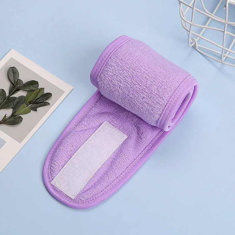 Hot Sale Soft Toweling Headbands for Face Washing Bath Makeup Hair Band for Women Adjustable SPA Headband Cosmetic Headband light purple Size fits all