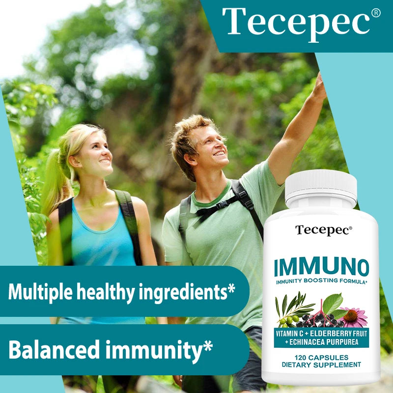 Immune Support Capsules - with Vitamin C, Elderberry Fruit, Echinacea Purpurea - Balances The Immune System and Physical Health