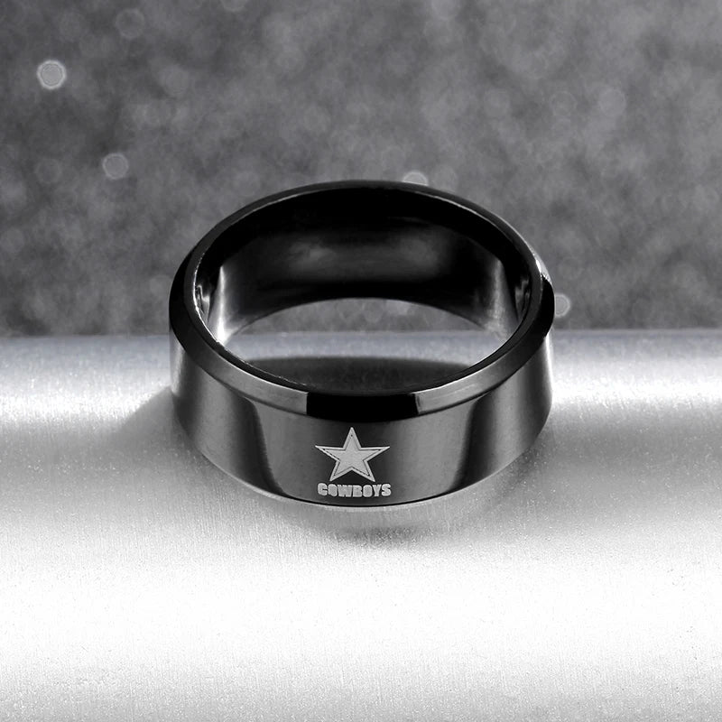 MOREDEAR 8mm Black Titanium Ring Dallas Cowboys For Men and Women