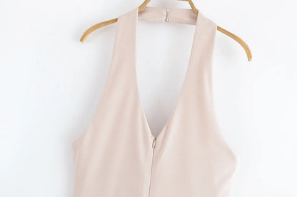 Women's tight jumpsuit summer new style beige backless slim flared pants sexy backless design fashionable personality Badiee Stylez