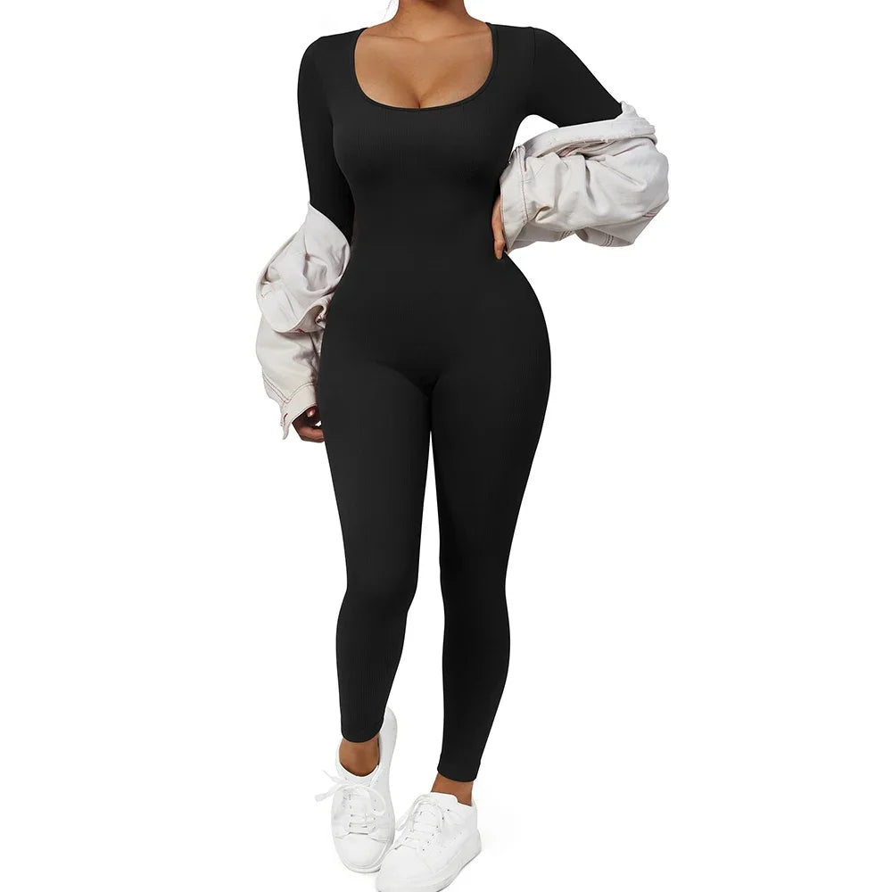 Long Sleeve Jumpsuit Women Bodycon One-piece Outfit Jumpsuit Square Neck Casual Streetwear Rompers Overalls playsuits Bodysuit Badiee Stylez