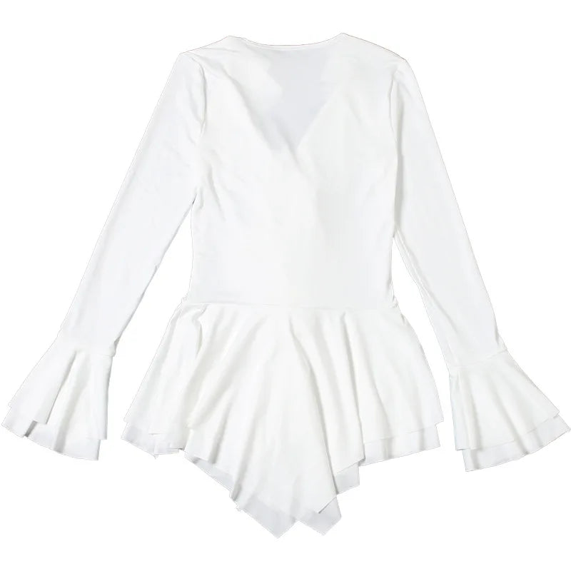 2025 New Autumn Irregular Hem Dress Women Y2K Flare Sleeve V-Neck Bandage Stretch Elegant Birthday Party Chic Hipster Bodycon Badiee Stylez