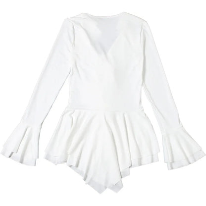 2025 New Autumn Irregular Hem Dress Women Y2K Flare Sleeve V-Neck Bandage Stretch Elegant Birthday Party Chic Hipster Bodycon Badiee Stylez