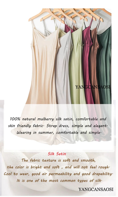 Small Heavyweight 21MM 100% Natural Mulberry Silk Plain Satin French V-neck Diagonal Cut Women's Sexy Solid Suspender Dress Badiee Stylez