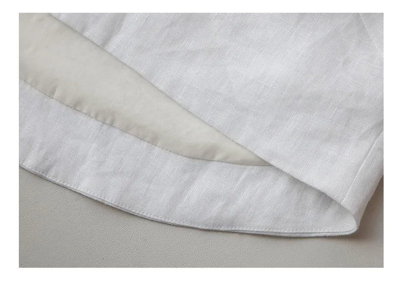 Summer New 100% Linen Sleeveless Crop Top Women's Loose Casual Solid Color Cute Tops Round Neck Minimalist Short T-Shirts