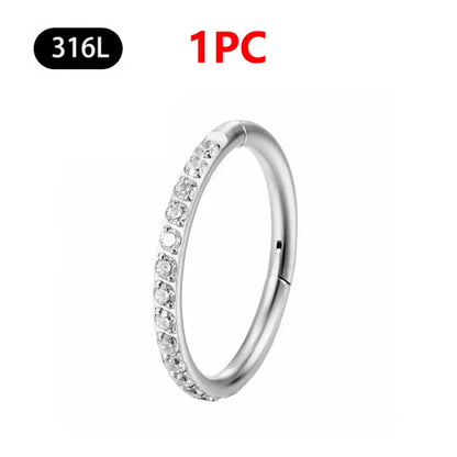 1/10Pc Stainless Steel Nose Ring CZ 16G Hinged Septum Clicker Segment Ear Tragus Cartilage Daith Lip Nose Body Piercing Jewelry 1Pc Silver Zircon