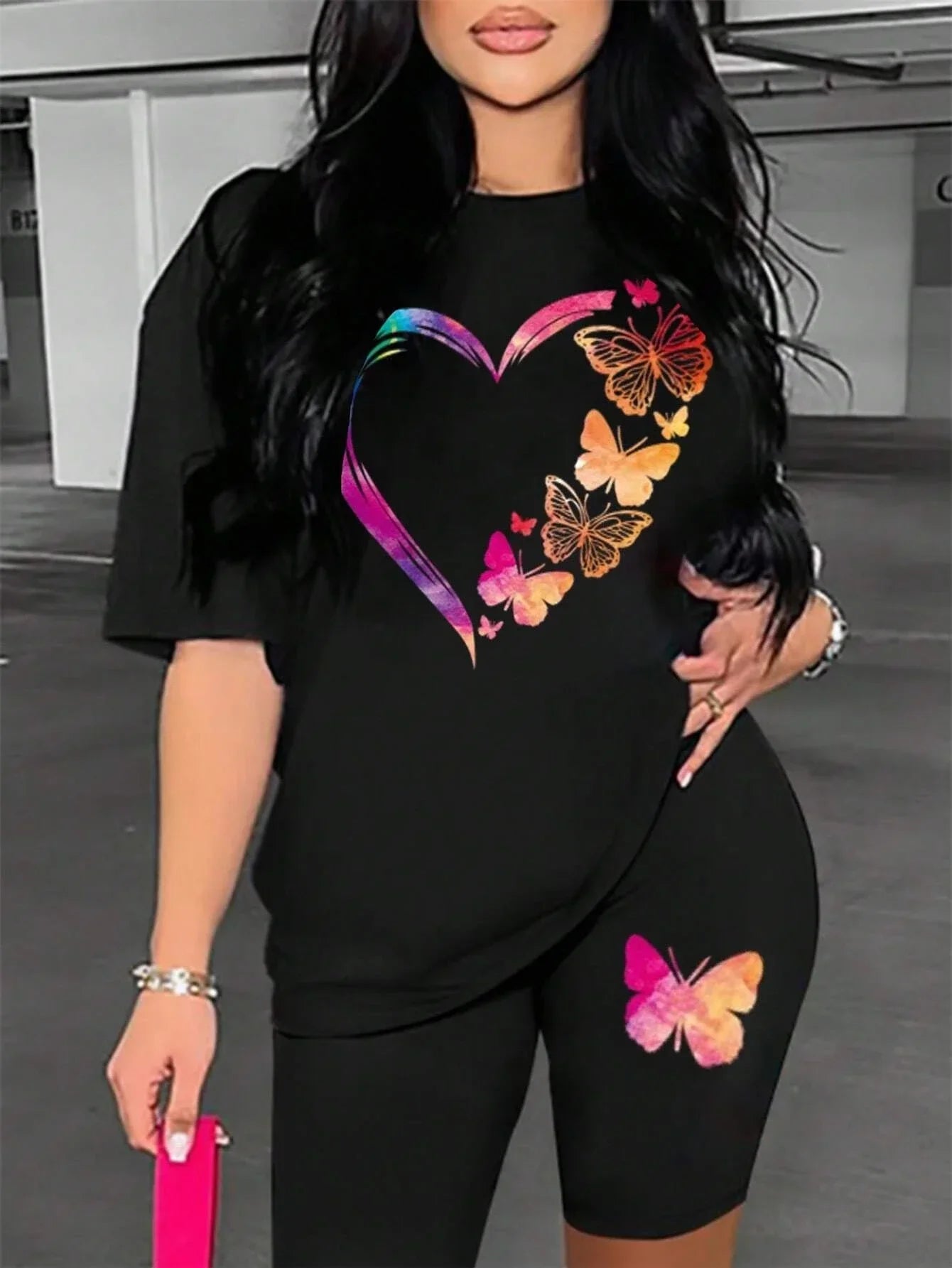 The Love Strung Together By Butterflies Printing Women T Shirts Two Piece Set Fashion Short Sets Comfortable Basic Shirt Shorts Badiee Stylez