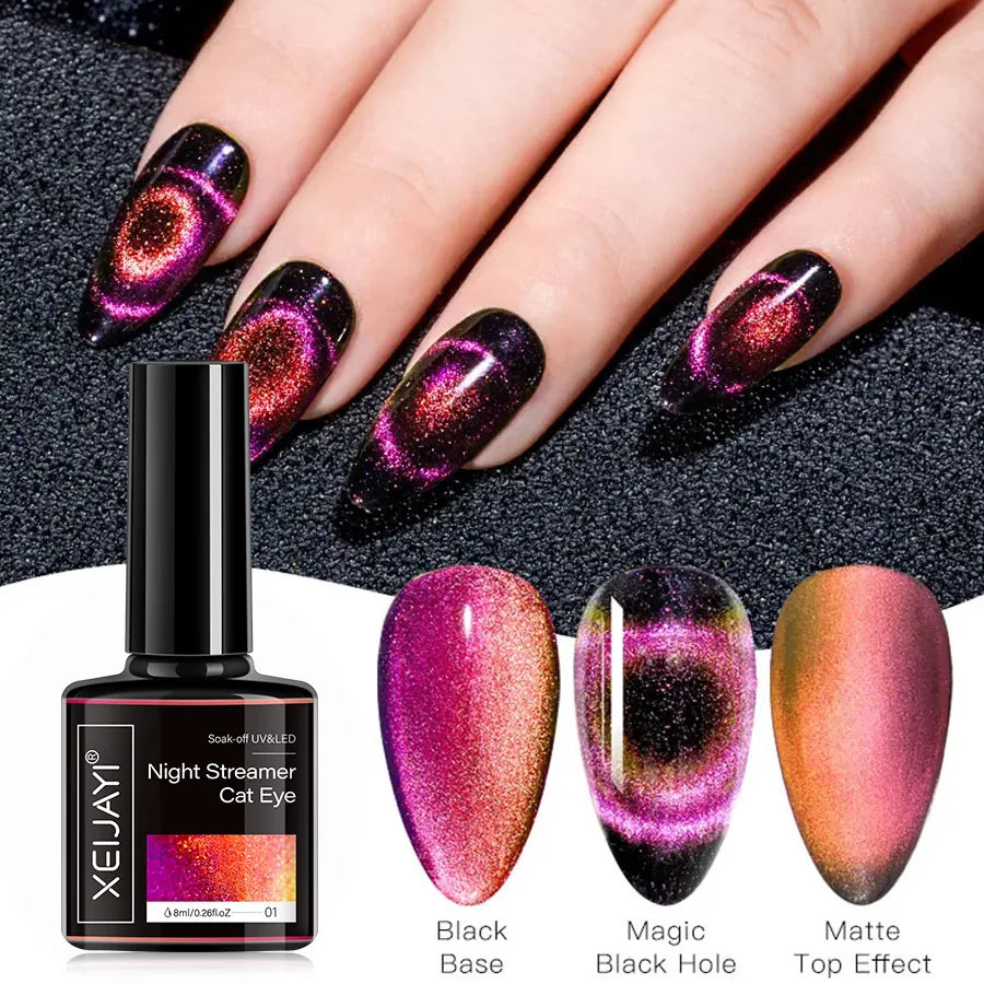 6Colors 9D Galaxy Chameleon Cat Eye Nail Gel Polish Magnetic Long Lasting Shining Magnet Cat Eye Nails Art Soak Off UV Gel 8ml GY91-1