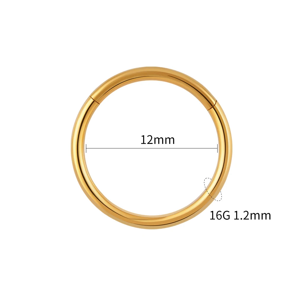 Right Grand ASTM F136 Titanium Hinged Hoop Nose Rings 20G 18G 16G Septum Ring Body Piercing Jewelry Helix Cartilage Rook Earring Gold 1.2x12mm