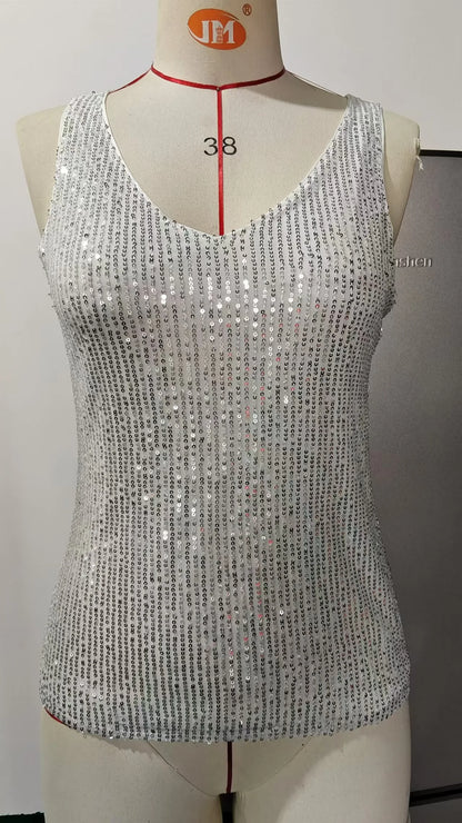 Amazon Quicktrade foreign trade explosion models Europe and the United States sexy ladies sequins summer light mature sexy V-nec