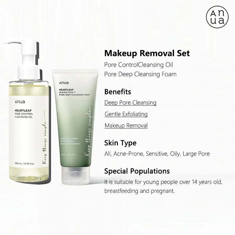 Korean Anua Skin Care Set Heartleaf 77% Toner Deep Cleansing Oil Remove Cosmetic Face Cleanser Skincare Products Original
