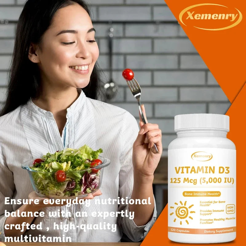 Vitamin D3 5000IU Capsules - Helps Support Muscle and Nerve Health, Bone Health, Immunity and Sleep Quality, Anti-inflammatory