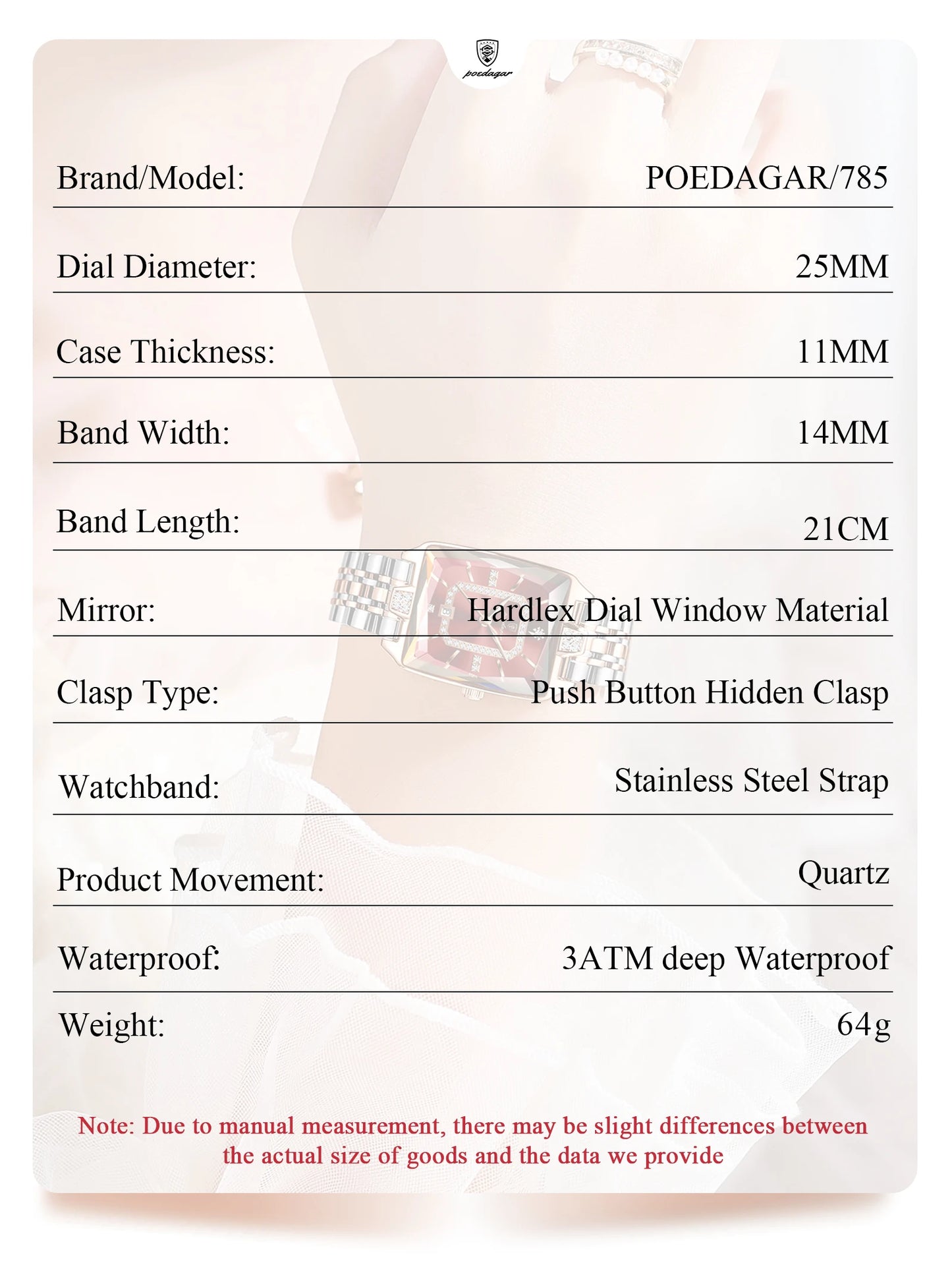 POEDAGAR Luxury Watch For Woman Elegant Waterproof Calendar Ladies Watch Rectangle Stainless Steel Quartz Women's Watches Female