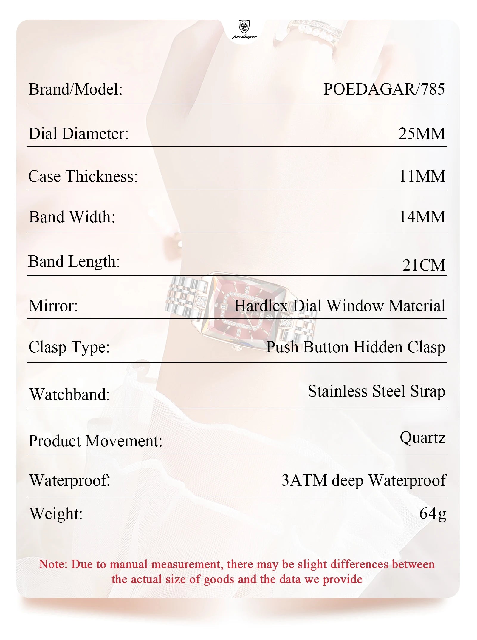 POEDAGAR Luxury Watch For Woman Elegant Waterproof Calendar Ladies Watch Rectangle Stainless Steel Quartz Women's Watches Female