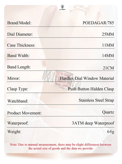 POEDAGAR Luxury Watch For Woman Elegant Waterproof Calendar Ladies Watch Rectangle Stainless Steel Quartz Women's Watches Female