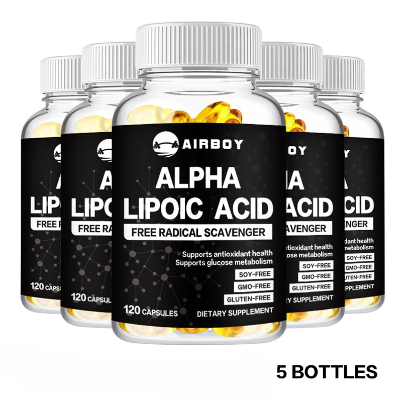 Alpha Lipoic Acid 600 Mg - Supports Antioxidant Health and Sugar Metabolism and Helps Relieve Nerve Pain 5 bottles