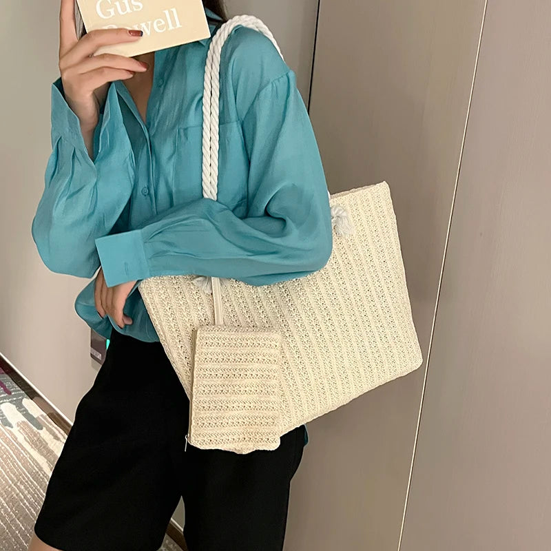 Designer Women Handbags Fashion Large Capacity Straw Tote Bag Summer Beach Bag Casual Bali Big Purse