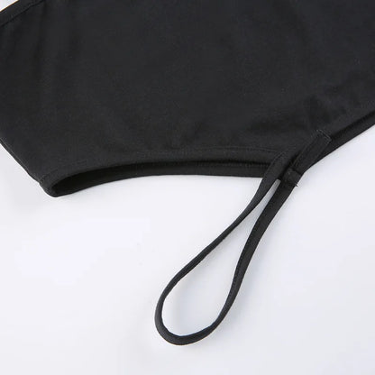 Women Hollow Out Black Y2K Tees Sleeveless Skinny Tops Cool Punk T-shirts Techwear 2023 Spring Summer New Sexy Crop Top