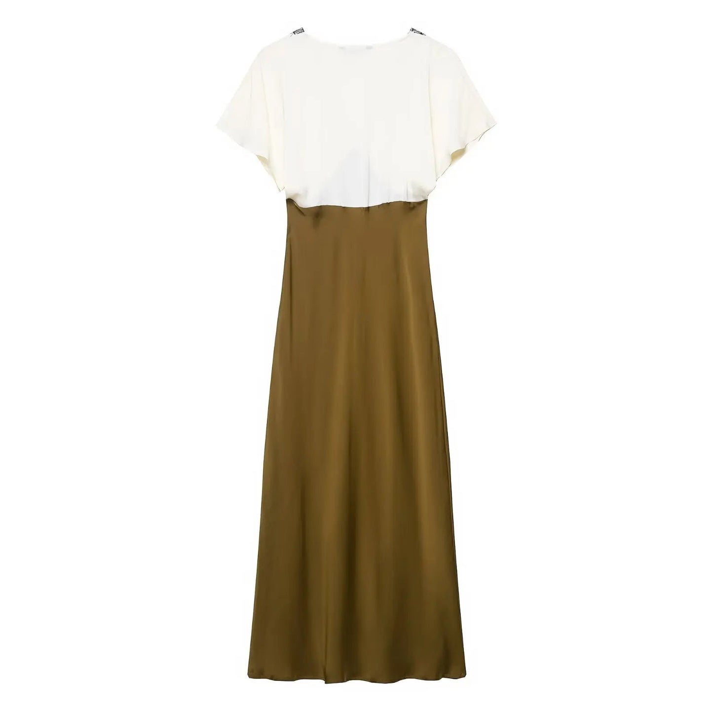 TRAF women's V-neck short sleeved autumn new item 2025 contrasting lace silk texture MIDI dress long  French evening dress Badiee Stylez