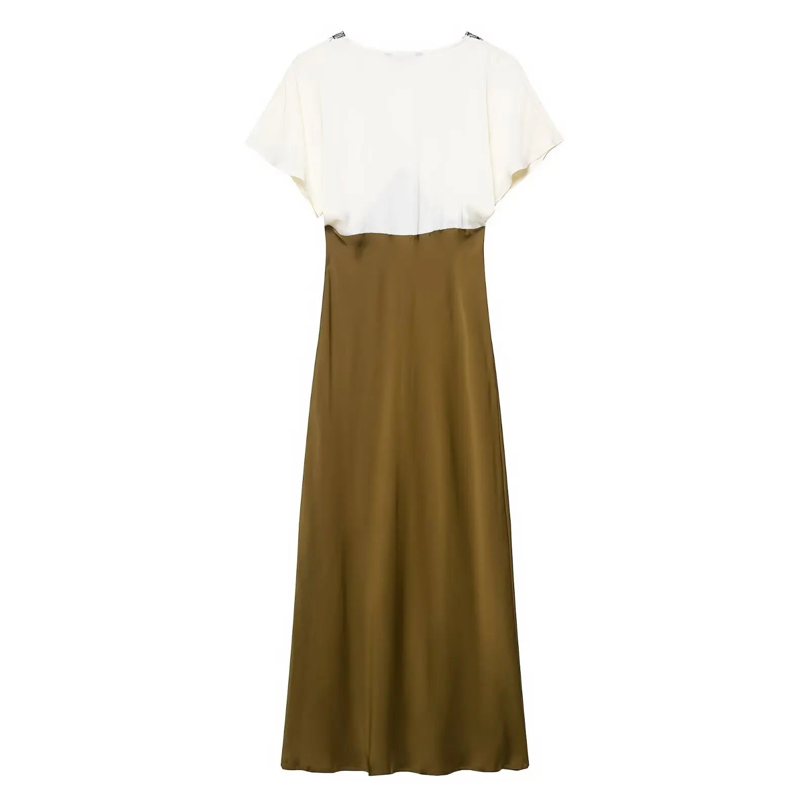 TRAF women's V-neck short sleeved autumn new item 2025 contrasting lace silk texture MIDI dress long  French evening dress Badiee Stylez