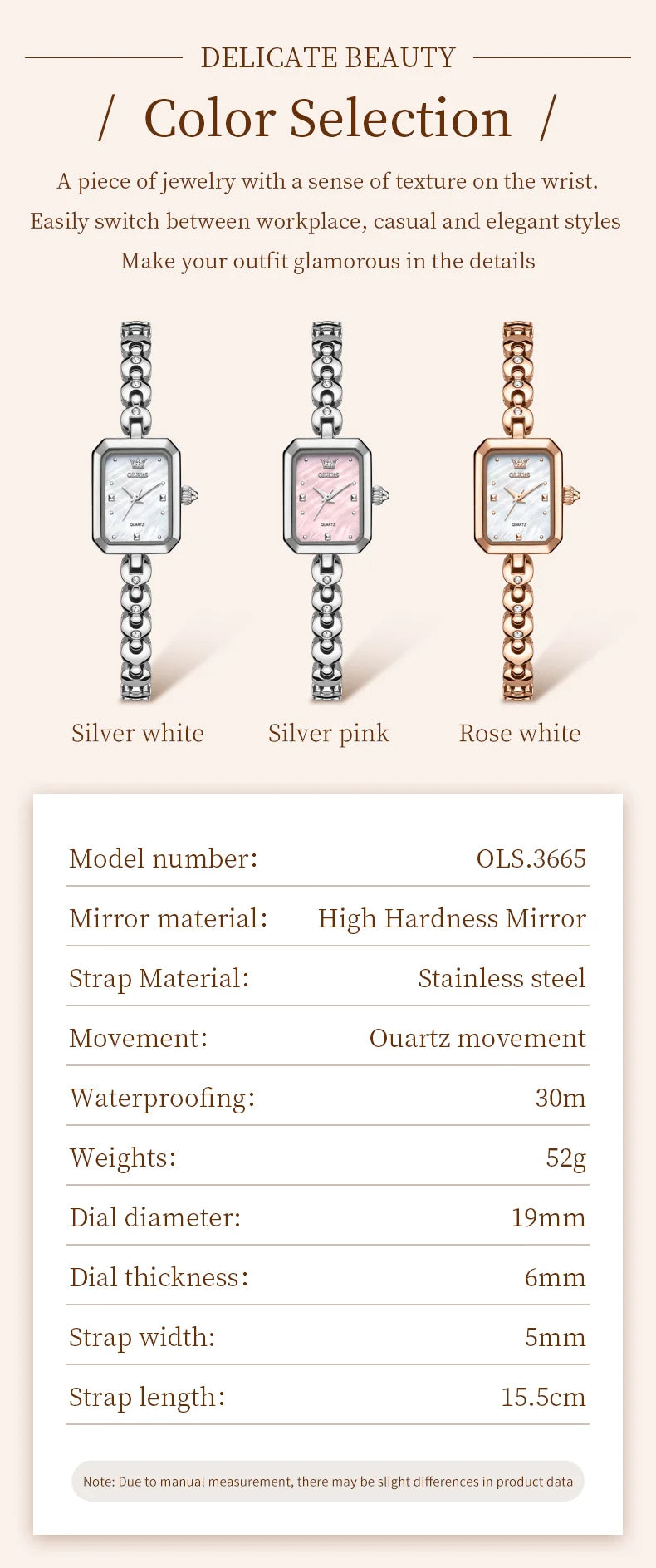 OLEVS 3665 Woman Watches Original Elegant Fashion Square Quartz Watch Chain Bracelet Ladies Watch Bracelet Gifts New Reloj Mujer