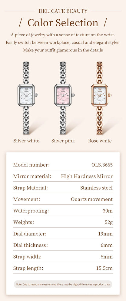 OLEVS 3665 Woman Watches Original Elegant Fashion Square Quartz Watch Chain Bracelet Ladies Watch Bracelet Gifts New Reloj Mujer