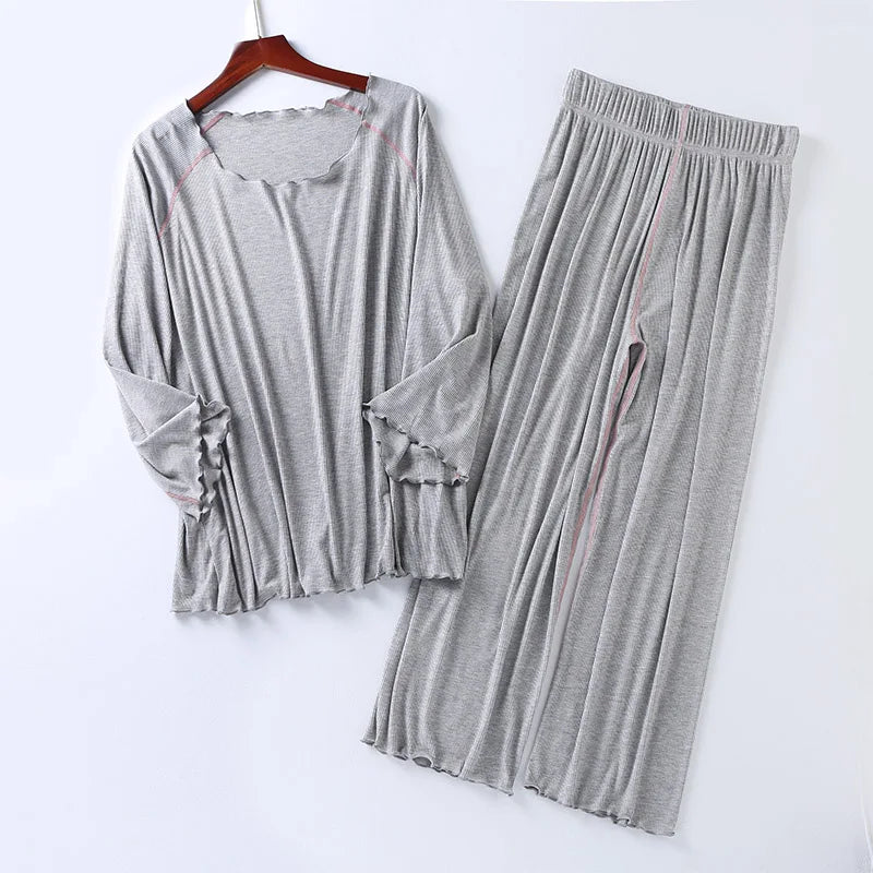 Factory wholesale summer 2025 new silk light Modale pajamas women seven sleeves nine wide-legged pants home clothing set 06